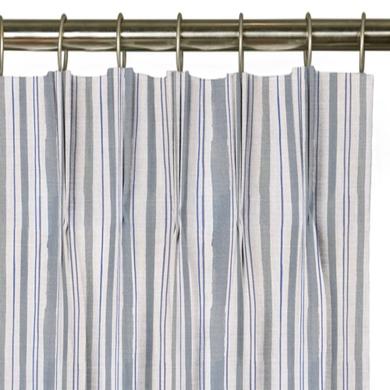 Custom Drape - Triple pinch - Watercolor Stripe Chambray - 74 \" width x 101 \" height